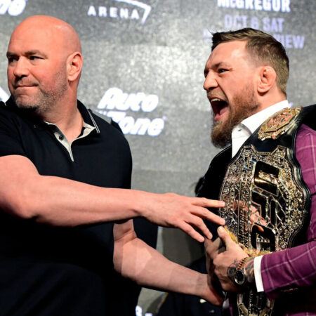 Conor McGregor’s coach jokingly shut down Dana White’s hilarious pitch for a super fight at chaotic landmark UFC event